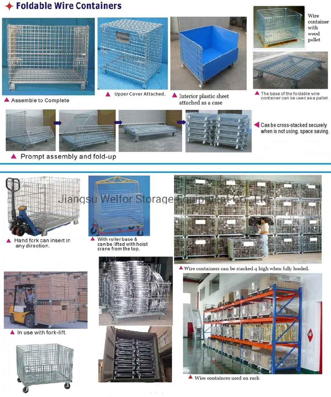 Stackable Folded Galvanized Steel Welded Heavy Duty Wire Mesh Stillage with Wheels